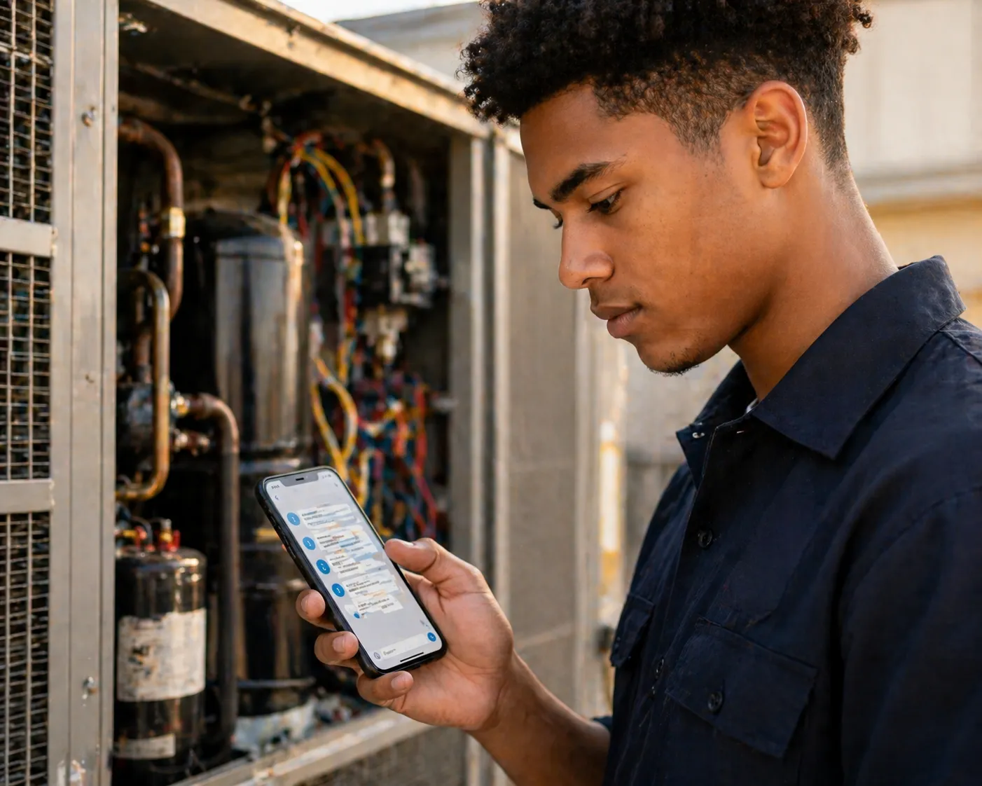 Tech using TechAssist Pro on job site
