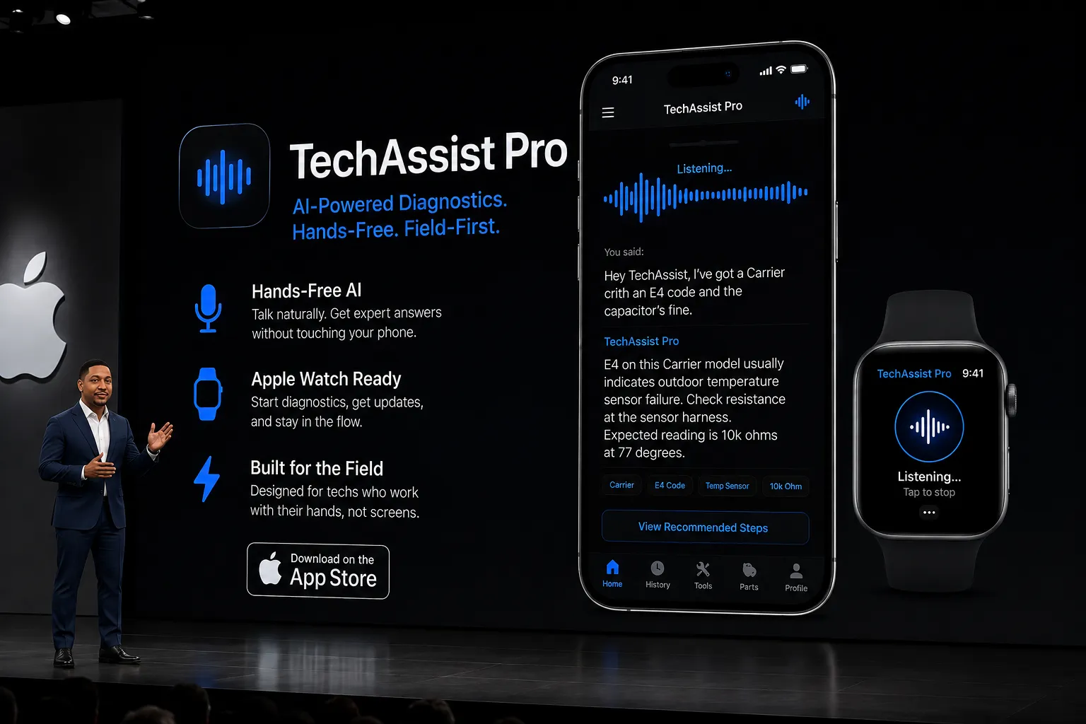 TechAssist Pro — AI-Powered Diagnostics. Hands-Free. Field-First.